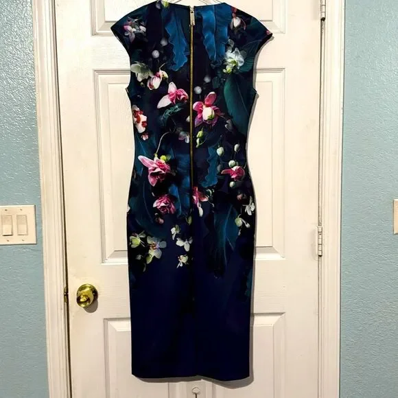 Ted Baker 'Antonya' Fuchsia Floral Midi Dress Size 3 US 8 - Picture 5 of 10